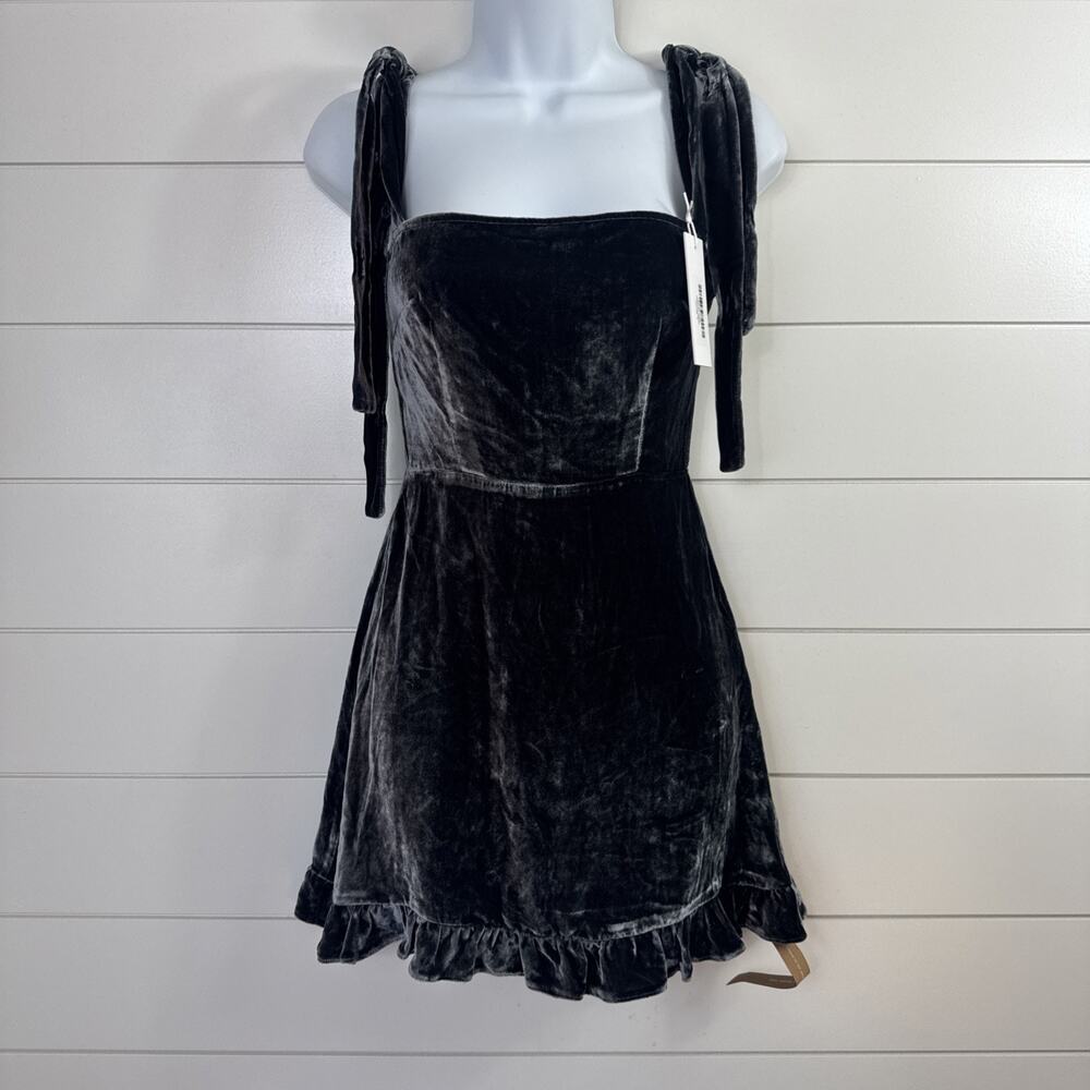 Reformation Minetta Dress Mini Silk Velvet Sleeveless Caviar Gray sz 0